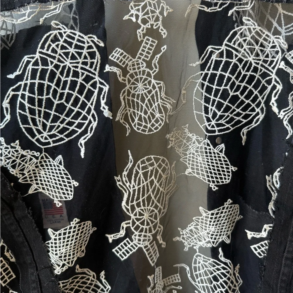 DRAGON DENIM Beetle Denim‎ Jacket Lace Grunge Whimsigoth Goth Bug Insect Black L - Picture 4 of 10